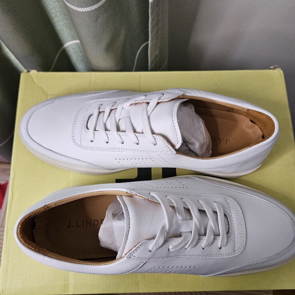 NEW J.Lindeberg Art Tennis Leather Sneaker White Neutral Classic Golf 41 US 8.5 - Picture 7 of 13